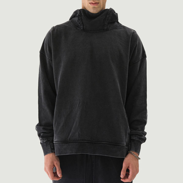 PODpartner Washed Slit Hem Turtleneck Hoodie, 380 GSM
