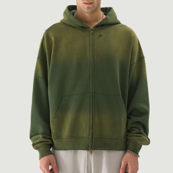 PODpartner Sun Faded Distressed Full-zip Hoodie, 440 GSM