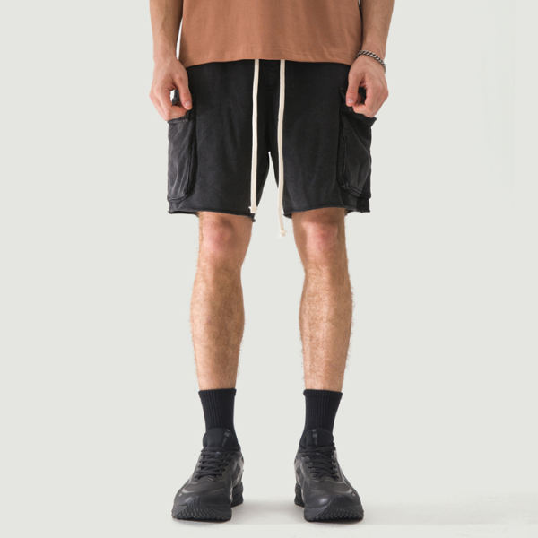 PODpartner Snow Wash Raw Hem Cargo Shorts, 320 GSM
