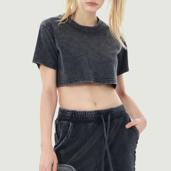 PODpartner Women's Snow Wash Crop Top Tee, 220 GSM