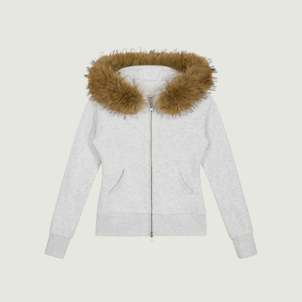 PODpartner Women's Faux Fur Trim Full-Zip Hoodie, 380 GSM